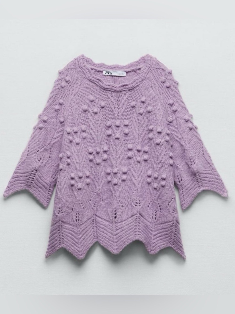 ZARA Lavender Short Sleeve Knit Sweater Bobble Detail